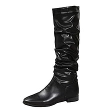 Load image into Gallery viewer, Women&#39;s Knee High Fold over Wedge Heel Long Shark Boots Pull on Pointed Toe Shoes Stretchy Fashion Chunky Heel Boots
