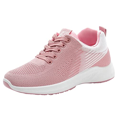 Running Sneaker for Women Women Breathable Lace Up Shoes Casual Shoes Unisex Lightweight Work Shoes Sporty Breathable Slip Work Trainers Women Athletic Shoes Flat Feet (Pink, 8)