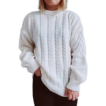 Load image into Gallery viewer, Women&#39;s Sweater Chunky Knitted Solid Color Pullover Turtleneck Long Sleeves Jumper Tops Casual Loose Fit (White, S)
