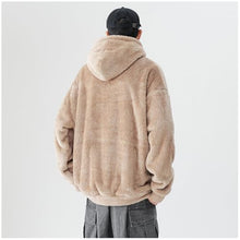 ギャラリービューアに画像を読み込み、Fuzzy Fleece Hoodies for Men Winter Soft Comfy Furry Plush Sweatshirt Baggy Padded Thermal Sherpa Pullover Sweatshirt Khaki
