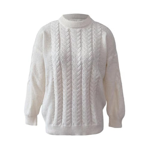 Women's Sweater Chunky Knitted Solid Color Pullover Turtleneck Long Sleeves Jumper Tops Casual Loose Fit (White, S)