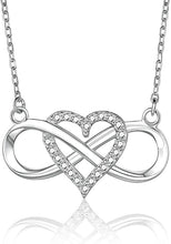 Load image into Gallery viewer, EHENiZ Infinity Heart Necklace for Women Ladies, 925 Silver, 3A+ Cubic Zirconia Necklaces for Women, Love Heart Pendant Gifts,18&quot; Chain with 2&quot; Extender
