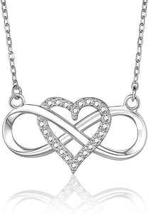 EHENiZ Infinity Heart Necklace for Women Ladies, 925 Silver, 3A+ Cubic Zirconia Necklaces for Women, Love Heart Pendant Gifts,18" Chain with 2" Extender