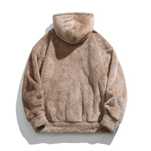 Fuzzy Fleece Hoodies for Men Winter Soft Comfy Furry Plush Sweatshirt Baggy Padded Thermal Sherpa Pullover Sweatshirt Khaki