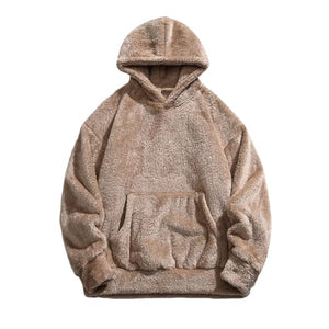 Fuzzy Fleece Hoodies for Men Winter Soft Comfy Furry Plush Sweatshirt Baggy Padded Thermal Sherpa Pullover Sweatshirt Khaki