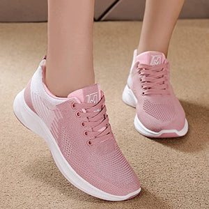 Running Sneaker for Women Women Breathable Lace Up Shoes Casual Shoes Unisex Lightweight Work Shoes Sporty Breathable Slip Work Trainers Women Athletic Shoes Flat Feet (Pink, 8)