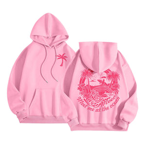 Qxutpo Pink Palm Puff Hoodie Cute Pink Graphic Hoodies for Teen Girls Preppy Sweatshirt Loose Fit Casual Long Sleeve Hooded Pullover Tops with Pockets