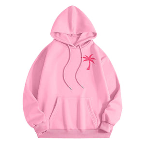 Qxutpo Pink Palm Puff Hoodie Cute Pink Graphic Hoodies for Teen Girls Preppy Sweatshirt Loose Fit Casual Long Sleeve Hooded Pullover Tops with Pockets