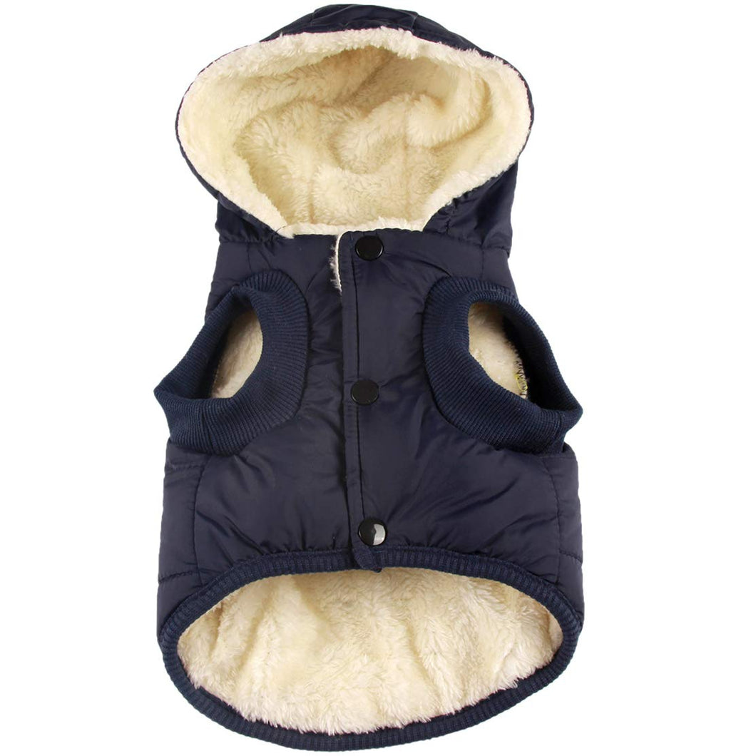 Vecomfy Fleece Lining Extra Warm Dog Hoodie in Winter,Small Dog Jacket Puppy Coats with Hooded,Blue XS