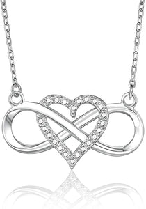 EHENiZ Infinity Heart Necklace for Women Ladies, 925 Silver, 3A+ Cubic Zirconia Necklaces for Women, Love Heart Pendant Gifts,18" Chain with 2" Extender