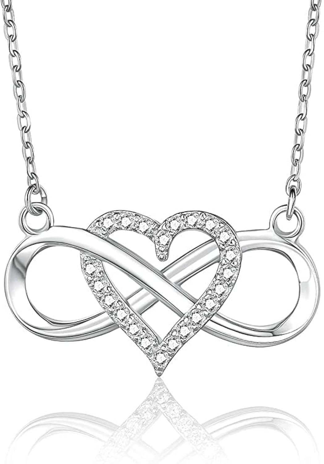 EHENiZ Infinity Heart Necklace for Women Ladies, 925 Silver, 3A+ Cubic Zirconia Necklaces for Women, Love Heart Pendant Gifts,18