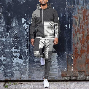 Sweat suits 2 Piece for Men Fall Streetwear Outfits Long Sleeve Color Block Pullover Hoodie Sweatshirt and Trackpants Set