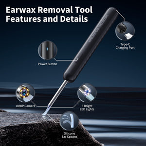 Ear Wax Removal, Ear Cleaner with Camera and Light, FSA HSA Eligible, Ear Wax Removal Tool Camera with 1080P, Ear Cleaning Kit with 6 Spoons, Ear Camera for iOS & Android (Black)