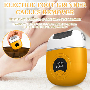 Electric Foot Grinder, Digital Electric Callus Remover for Feet, Waterproof Electric Foot File Rechargeable, Electric Foot Callus Remover with 3 Grinding Heads 2 Speeds for Dry Dead Skin (Yellow)