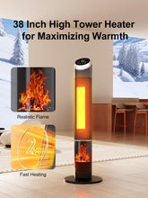 Load image into Gallery viewer, Uthfy Space Heater Indoor, 38&quot; Electric Room Heater with Flame, 24H Timer, Portable Tower Heater with Remote, Thermostat, 3 Modes, Tip-over and Overheat Protection, for Bedroom Office Large Room Use
