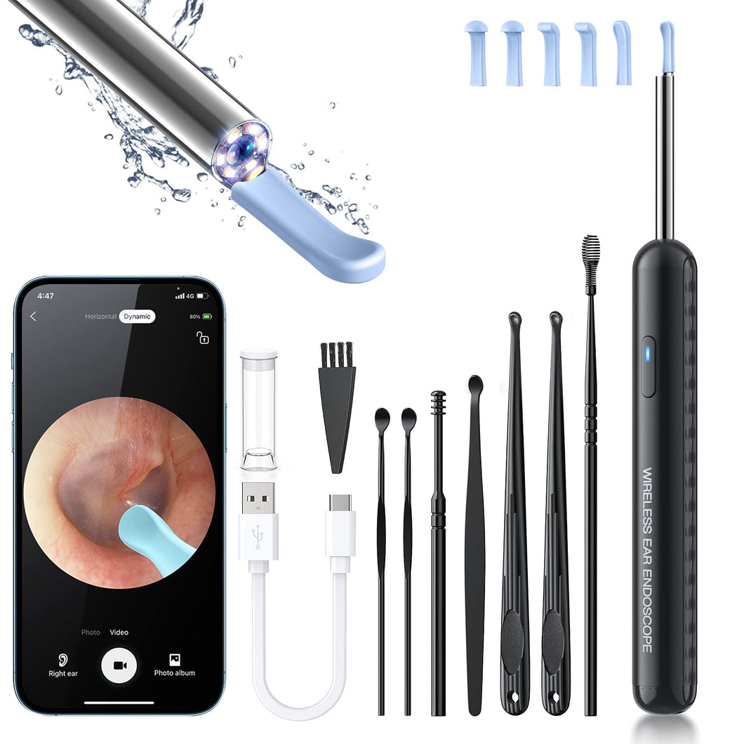 Ear Wax Removal, Ear Cleaner with Camera and Light, FSA HSA Eligible, Ear Wax Removal Tool Camera with 1080P, Ear Cleaning Kit with 6 Spoons, Ear Camera for iOS & Android (Black)