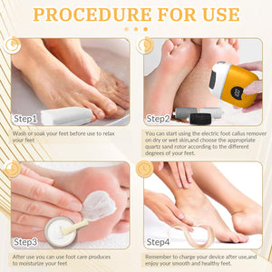 Electric Foot Grinder, Digital Electric Callus Remover for Feet, Waterproof Electric Foot File Rechargeable, Electric Foot Callus Remover with 3 Grinding Heads 2 Speeds for Dry Dead Skin (Yellow)