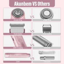 ギャラリービューアに画像を読み込み、Akunbem 2 in 1 Women Electric Shaver Dual Head Bikini Trimmer for Women IPX7 Waterproof Wet &amp; Dry Use Body Hair Trimmer and Facial Hair Remover for Bikini Underarm Leg Arm Body Face, Pink
