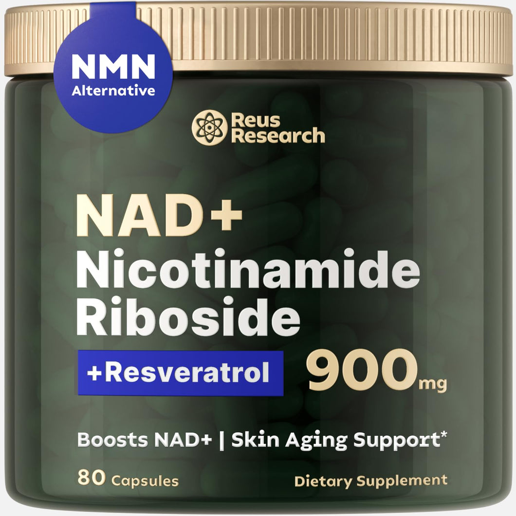 PacificCoast NutriLabs Reus Research NMN Supplement Alternative - Liposomal Nicotinamide Riboside w/Resveratrol & Quercetin - High Purity NAD Supplement for Anti-Aging, Energy, Focus - 80 Capsules