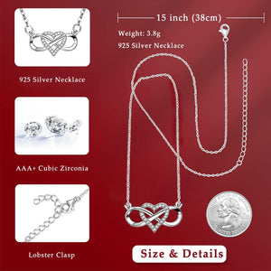 EHENiZ Infinity Heart Necklace for Women Ladies, 925 Silver, 3A+ Cubic Zirconia Necklaces for Women, Love Heart Pendant Gifts,18" Chain with 2" Extender