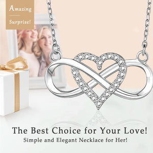 EHENiZ Infinity Heart Necklace for Women Ladies, 925 Silver, 3A+ Cubic Zirconia Necklaces for Women, Love Heart Pendant Gifts,18" Chain with 2" Extender