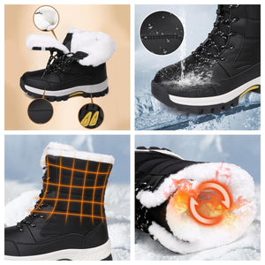 Womens Winter Snow Boots Waterproof Walking Comfortable Shoes Hiking Tennis Booties Furry Mid Calf Warm Lightweight Boots