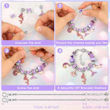 Cargar imagen en el visor de la galería, Flasoo DIY Charm Bracelet Making Kit for Girls, Jewelry Making Kit with Unicorn Mermaid Purple Stuff Craft Gift for Birthday, Christmas, New Year
