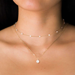 Layered Gold Pearl Necklaces, 14K Gold Plated Dainty Layered Single, Simple Pearl Choker Chain Necklaces for Women Trendy Jewelry Gifts