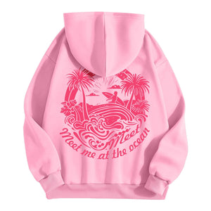 Qxutpo Pink Palm Puff Hoodie Cute Pink Graphic Hoodies for Teen Girls Preppy Sweatshirt Loose Fit Casual Long Sleeve Hooded Pullover Tops with Pockets