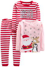 Load image into Gallery viewer, Simple Joys by Carter&#39;s Baby Big Girls&#39; 3-Piece Snug-fit Cotton Holiday Pajama Set, Pink Santa/Red Stripe, 7
