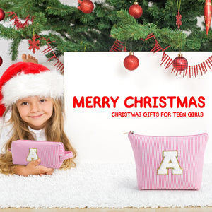 YOOLIFE Christmas Gifts for Girls | Personalized Initial Makeup Bag Pink Cosmetic Bag Travel Toiletry Bag Girlfriend Teacher Gifts 11 12 13 14 15 16 Years Old Girl Gifts Teen Girl Gifts Trendy Stuff A