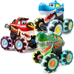 JOYIN 3 Pack Monster Truck Toy - Motion Activated Light-Up Cars for Toddlers - Monster Treads Lightning Wheels - Baby Toy Present - Press & Go Cars for Boys Girls