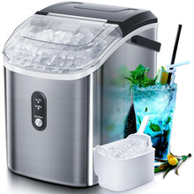 Load image into Gallery viewer, Nugget Countertop Ice Maker with Soft Chewable Ice, 34Lbs/24H, Pebble Portable Ice Machine with Ice Scoop, Self-Cleaning, One-Click Operation, for Kitchen,Office Stainless Steel Silver
