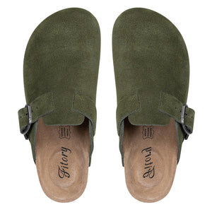 FITORY Womens Clogs Slip-on Potato Shoes Leather Mules with Suede Cork Footbed Green Size 8