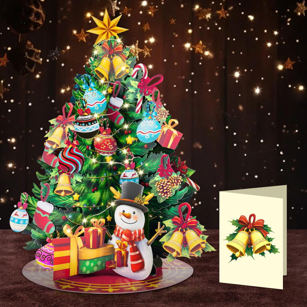 Airpark Pop Up Christmas Tree, Pre-Lit Foldable Paper Xmas Tree with Warm White Lights, Greeting Cards with Blank Note Cards and Envelope, 15 inch 3D Flower Bouquet Gift Cards for Holiday Decorations